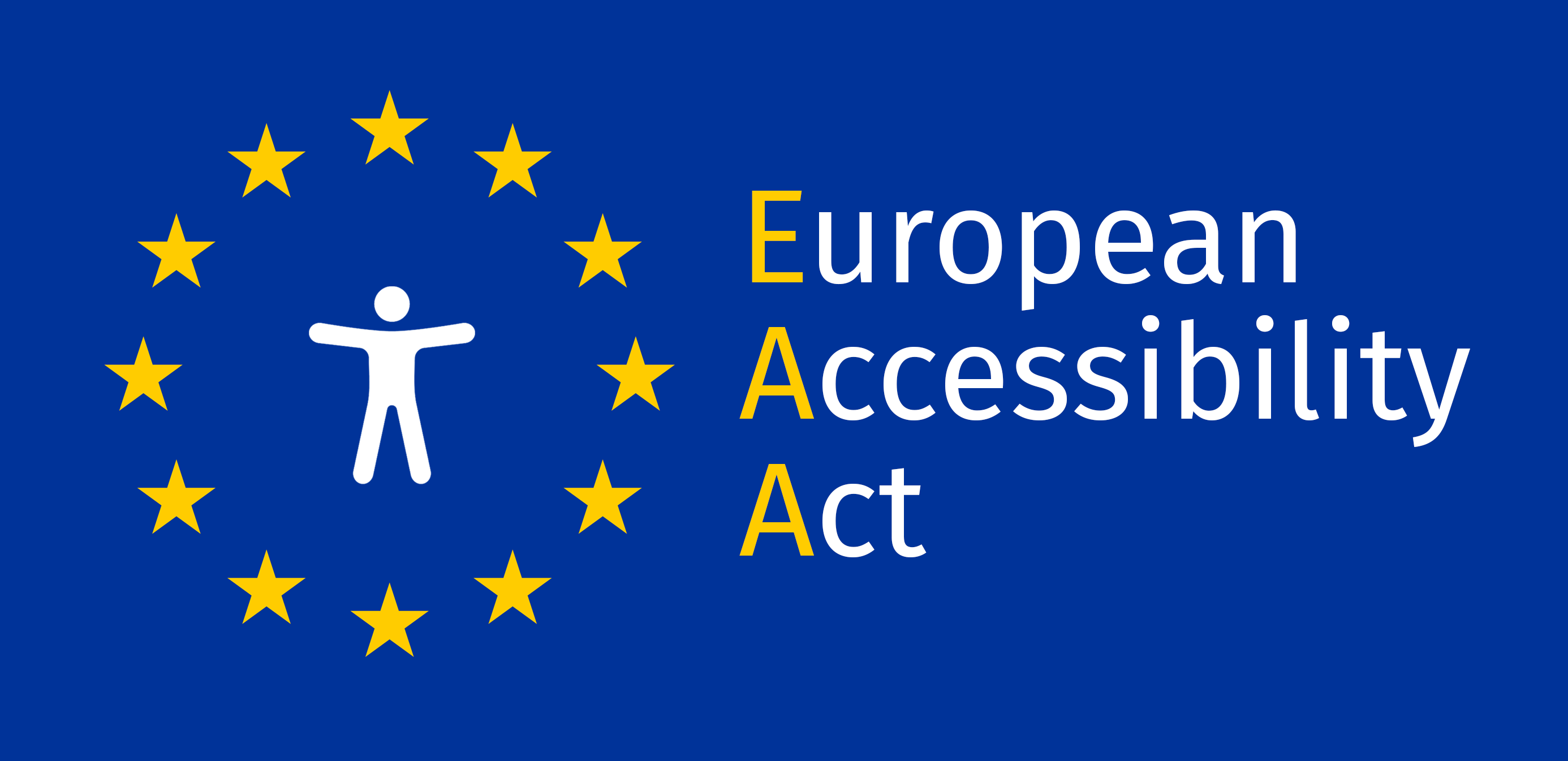 European Accessibility Act, with vitruvian accessibility symbol within EU flag stars